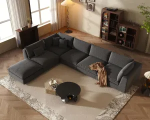 Oversized Modular Sectional Sofa,Cloud Couch Deep Seat Sofa Cushion Covers Removable,Oversized Sectional Couches for Living Room(6 Seater-Space Gray)
