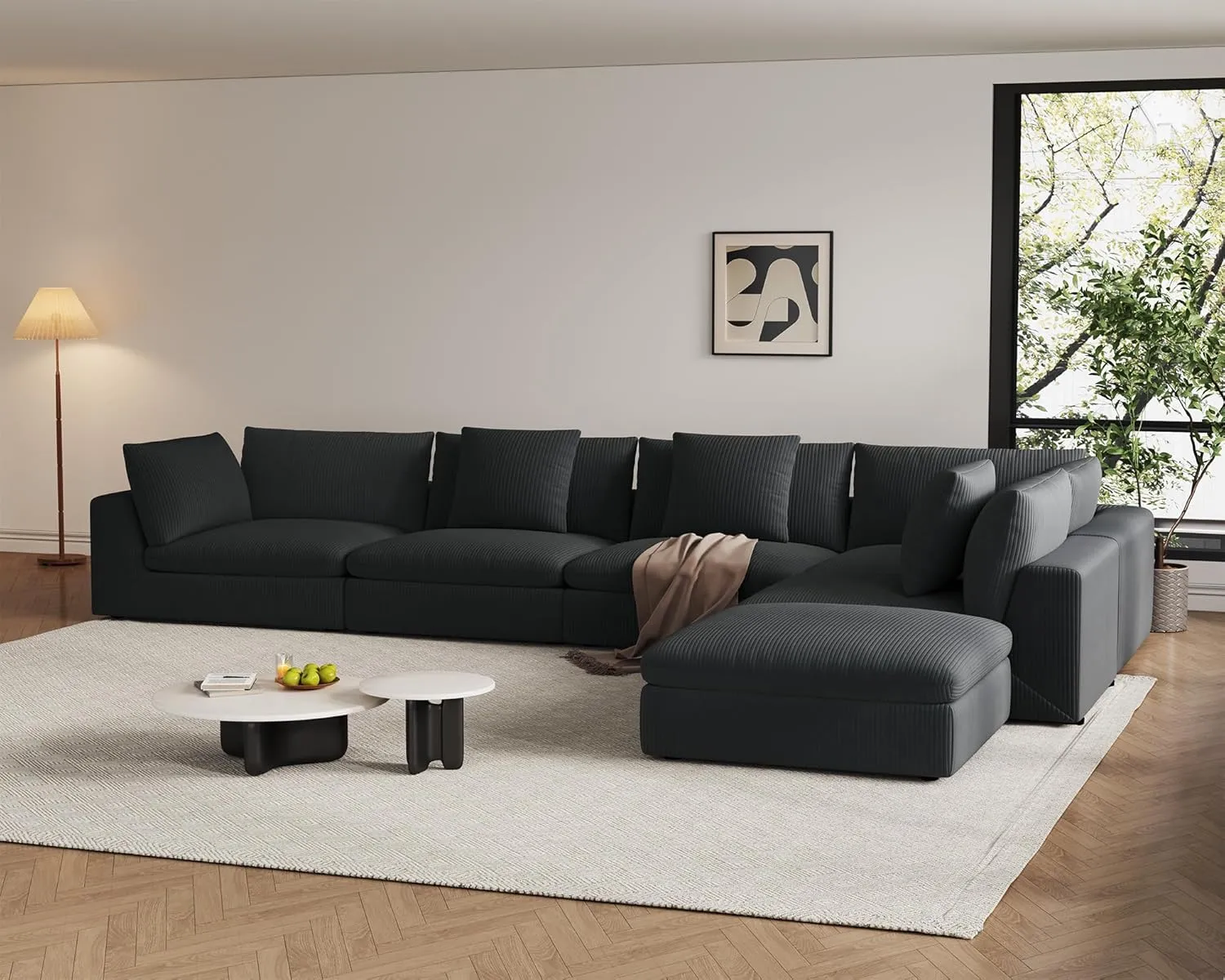 Oversized Modular Sectional Sofa,Cloud Couch Deep Seat Sofa Cushion Covers Removable,Oversized Sectional Couches for Living Room(6 Seater-Space Gray)