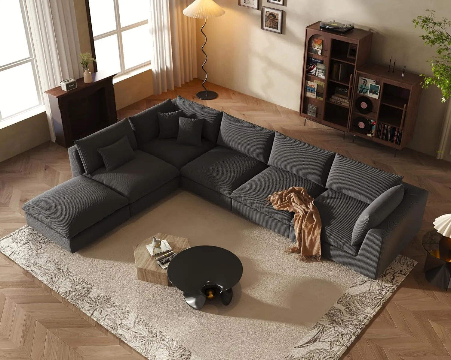Oversized Modular Sectional Sofa,Cloud Couch Deep Seat Sofa Cushion Covers Removable,Oversized Sectional Couches for Living Room(6 Seater-Space Gray)