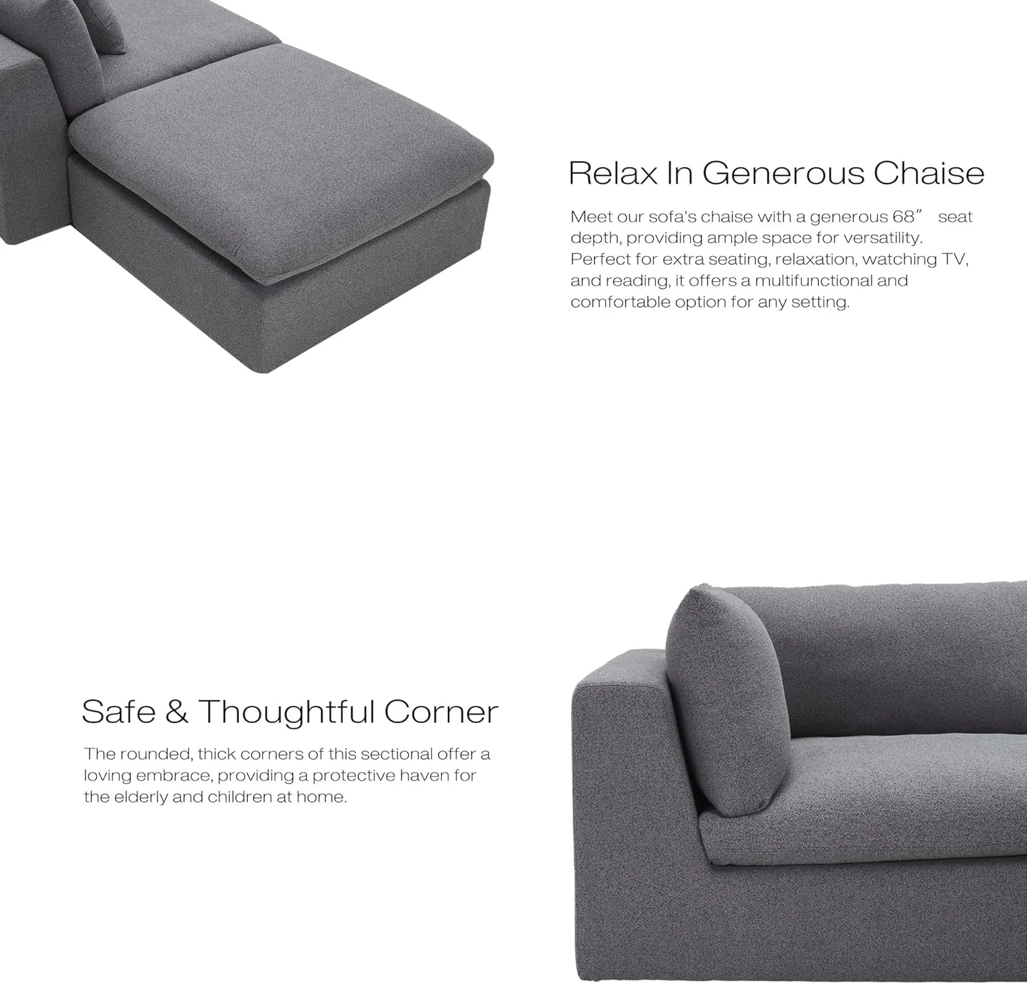 Oversized Modular Sectional Sofa,Cloud Couch Deep Seat Sofa Cushion Covers Removable,Oversized Sectional Couches for Living Room(LoveSeat 1 Ottoman-Black Gray)
