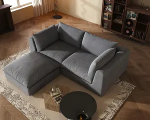 Oversized Modular Sectional Sofa,Cloud Couch Deep Seat Sofa Cushion Covers Removable,Oversized Sectional Couches for Living Room(LoveSeat 1 Ottoman-Black Gray)
