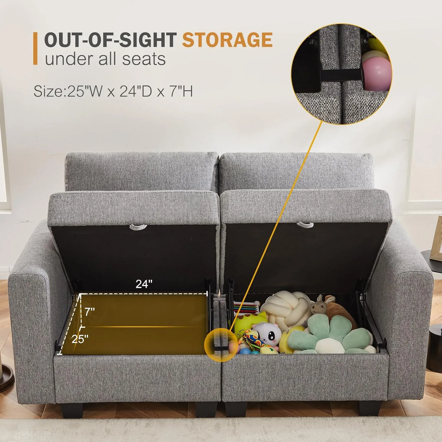 Oversized Modular Sofa Couch with Seats Storage, Comfy 3-Seater Linen Fabric Couch for Living Room, Office, Apart W/Deep Seat, High Backrest, Grey