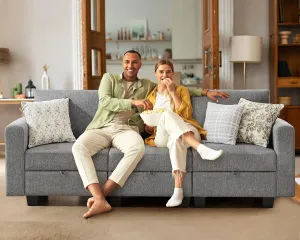 Oversized Modular Sofa Couch with Seats Storage, Comfy 3-Seater Linen Fabric Couch for Living Room, Office, Apart W/Deep Seat, High Backrest, Grey