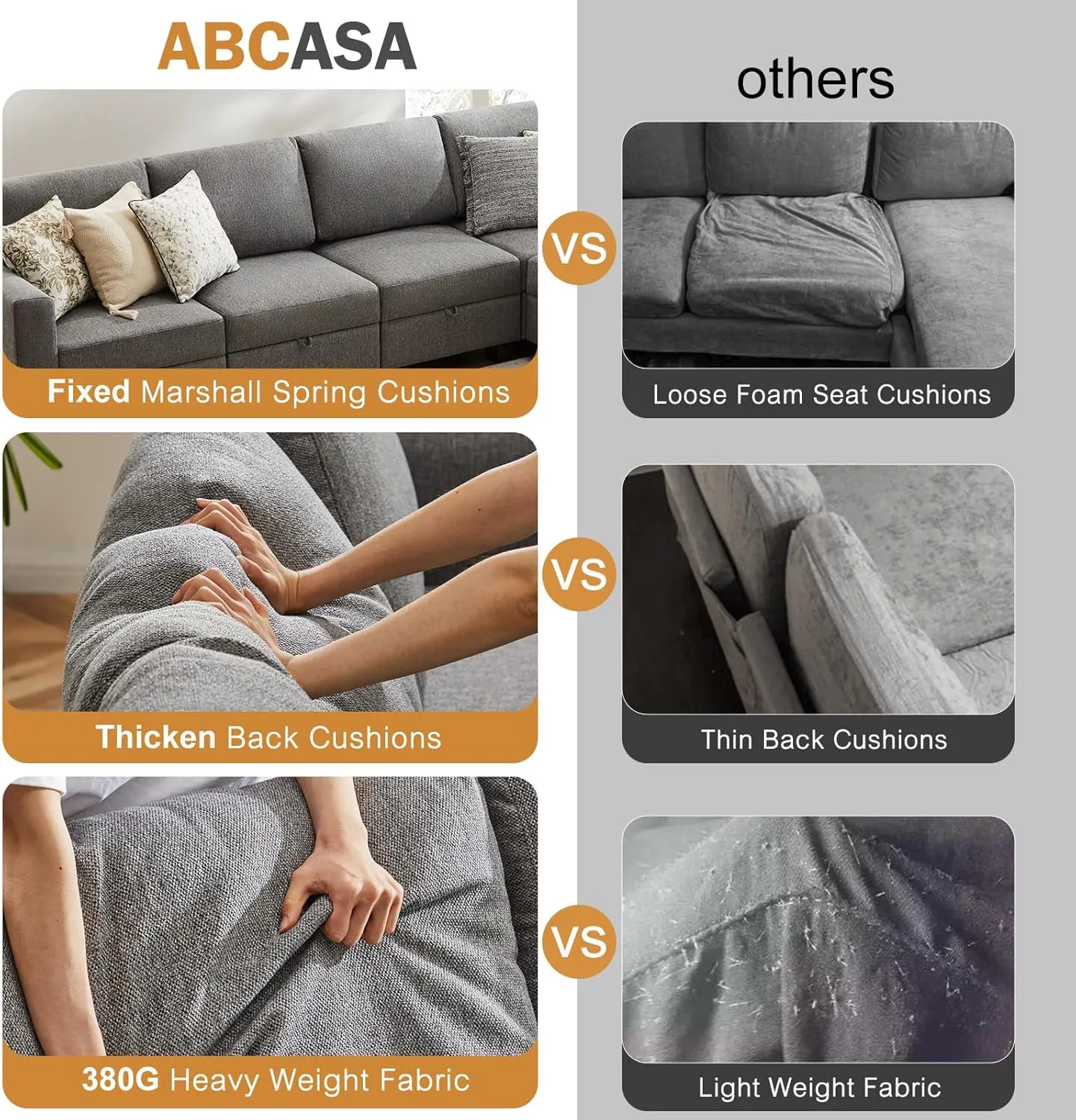 Oversized Modular Sofa Couch with Seats Storage, Comfy 3-Seater Linen Fabric Couch for Living Room, Office, Apart W/Deep Seat, High Backrest, Grey