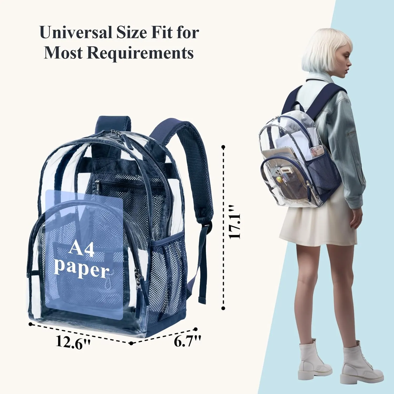 PACKISM Clear Backpack - Large Heavy Duty Transparent Backpacks for School, See Through Bookbag for Student, Work, Travel, Blue(for age 12 above)