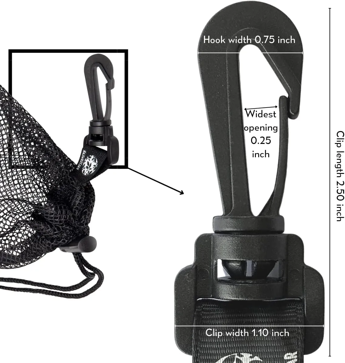 PALTERWEAR Mesh Drawstring Bag With Clip and Toggle Closure - For Watersports, Trekking, Sailing - Multi-Use Set of 4 (Black, 7 x 9 inch)