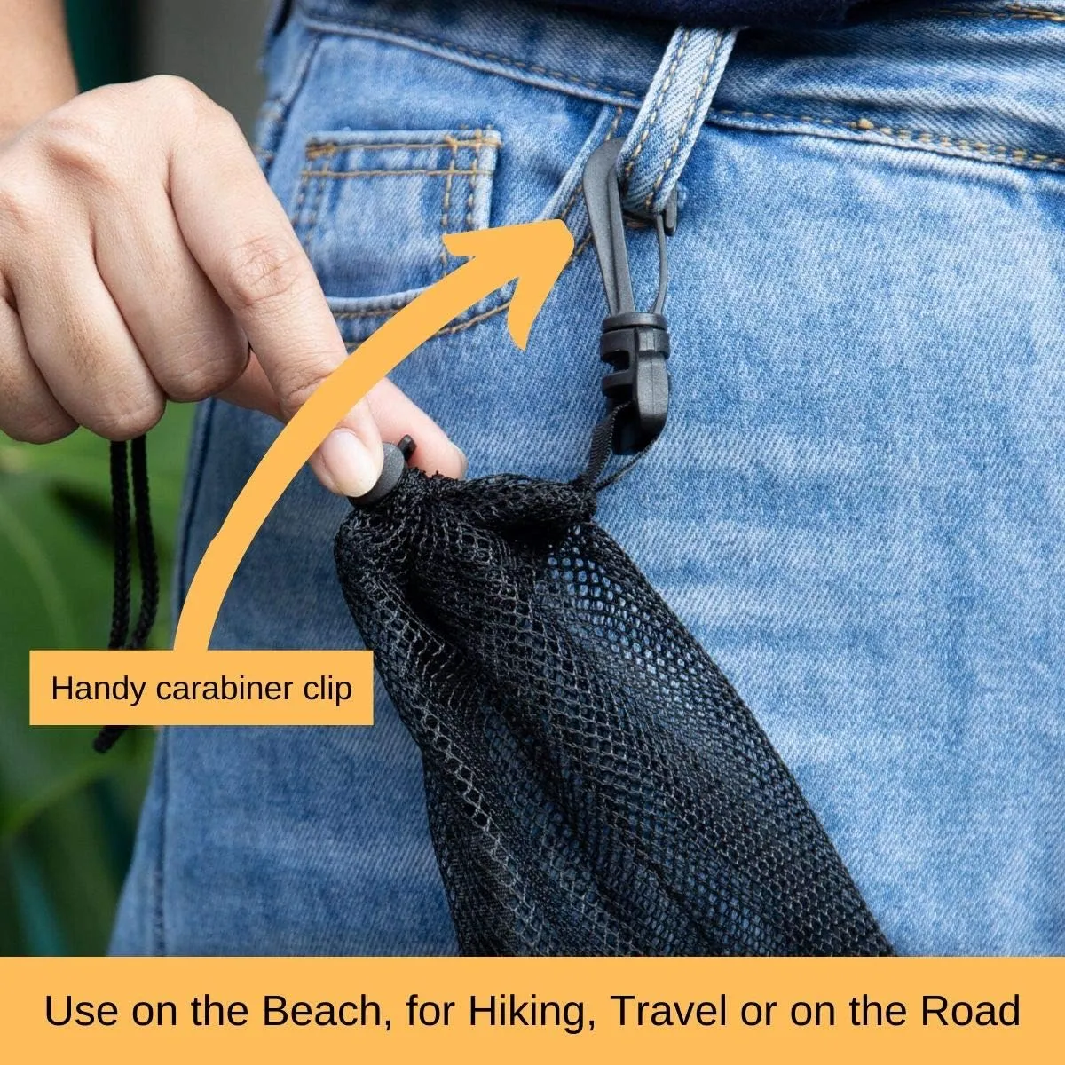 PALTERWEAR Mesh Drawstring Bag With Clip and Toggle Closure - For Watersports, Trekking, Sailing - Multi-Use Set of 4 (Black, 7 x 9 inch)