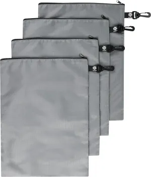 PALTERWEAR Ripstop Nylon Zipper Bag with Clip - Set of 4 (Gray, 12 x 16 inch)