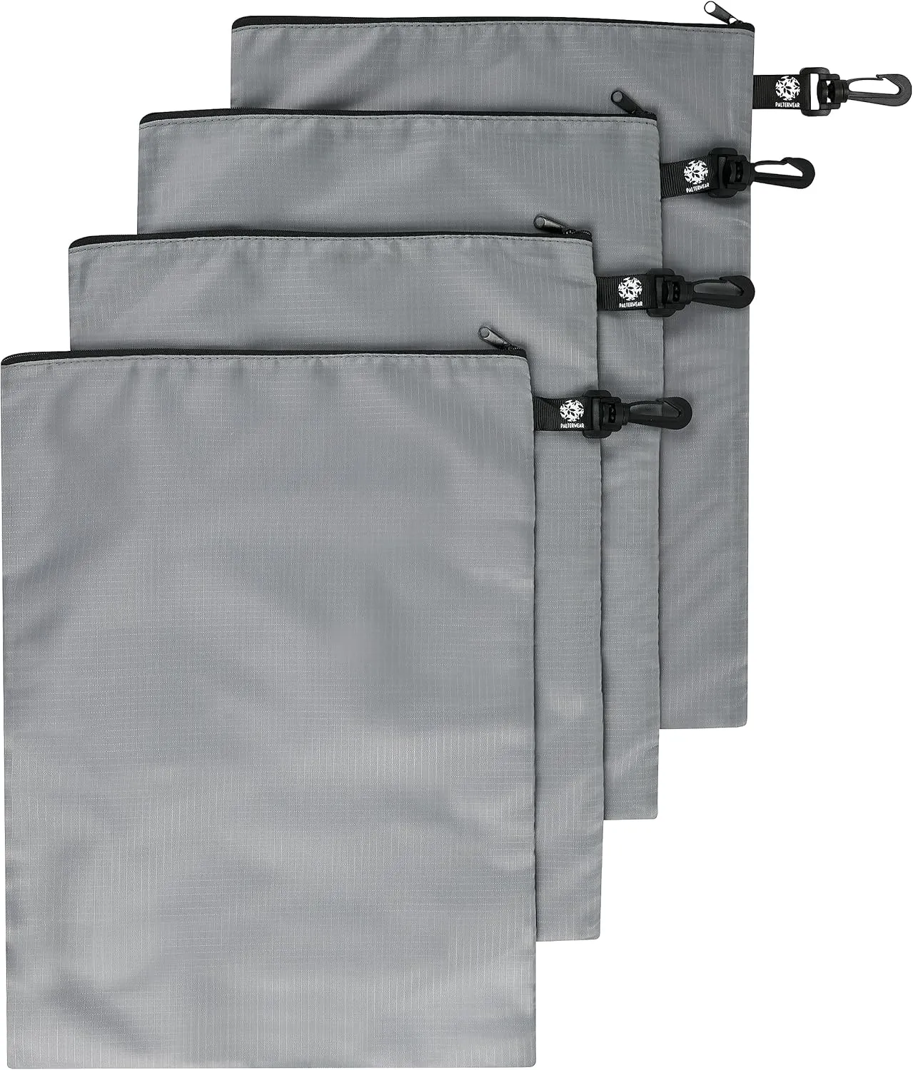 PALTERWEAR Ripstop Nylon Zipper Bag with Clip - Set of 4 (Gray, 12 x 16 inch)