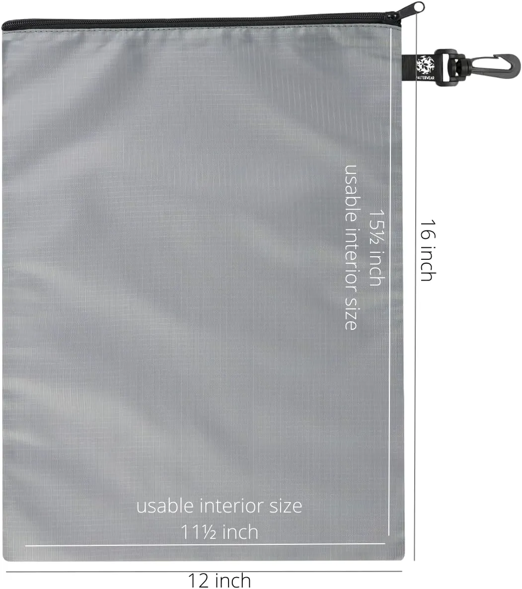 PALTERWEAR Ripstop Nylon Zipper Bag with Clip - Set of 4 (Gray, 12 x 16 inch)