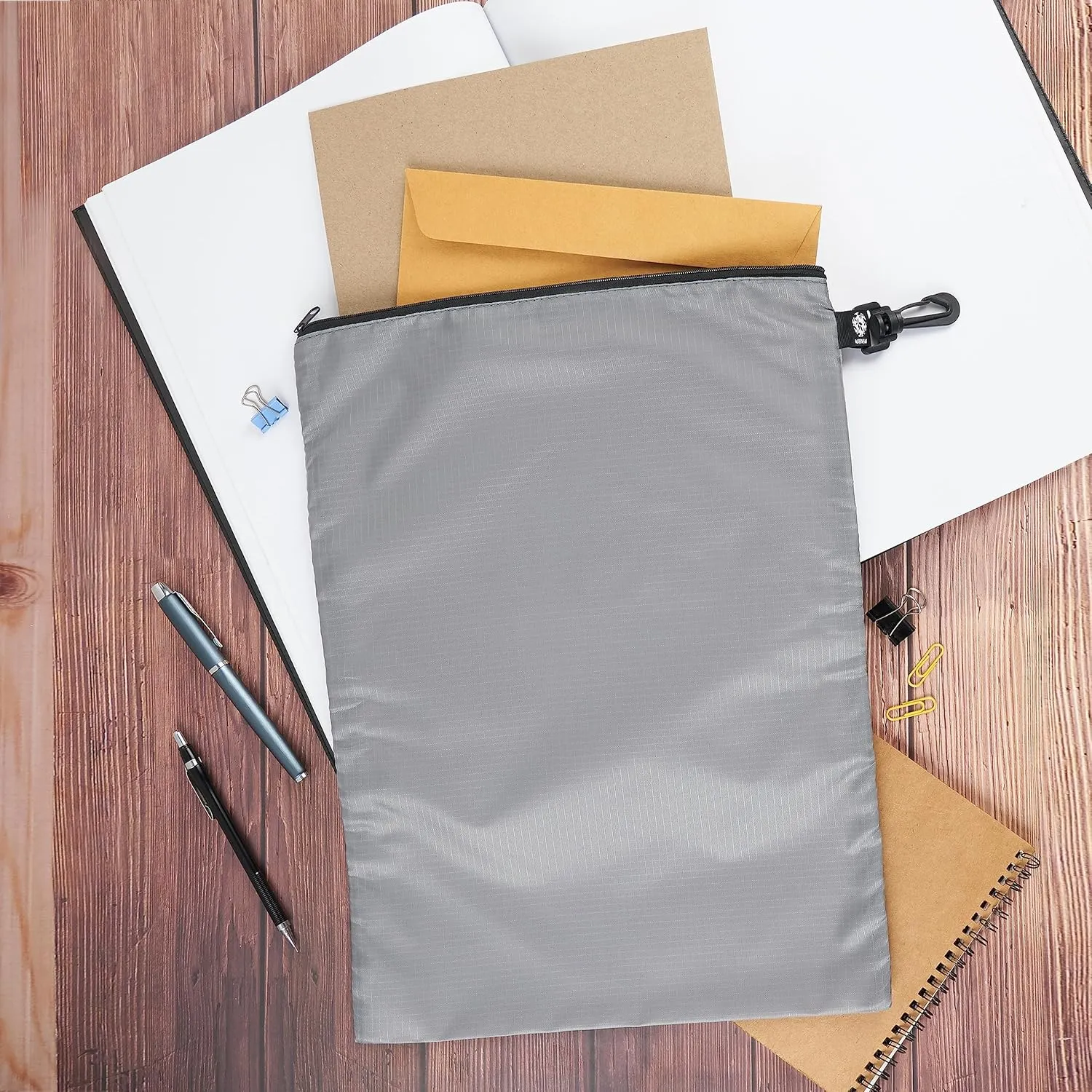 PALTERWEAR Ripstop Nylon Zipper Bag with Clip - Set of 4 (Gray, 12 x 16 inch)