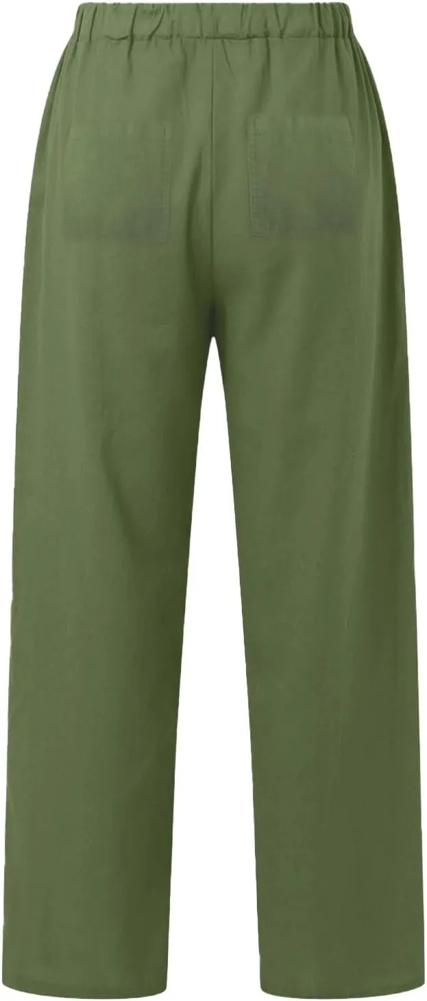 Pants for Women Cotton and Linen Relax Fit Elastic Waist Plus Size Solid Long Trousers 2025 Casual Comfortable Pants