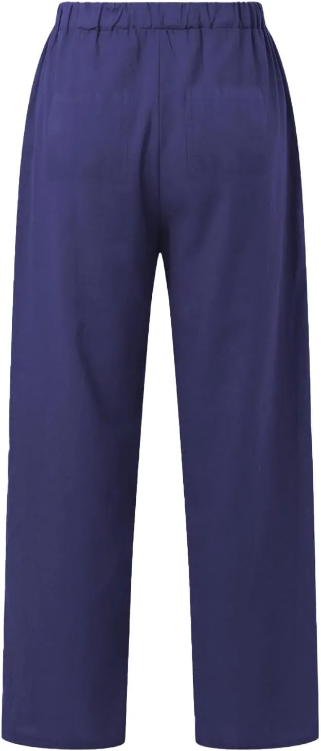 Pants for Women Cotton and Linen Relax Fit Elastic Waist Plus Size Solid Long Trousers 2025 Casual Comfortable Pants