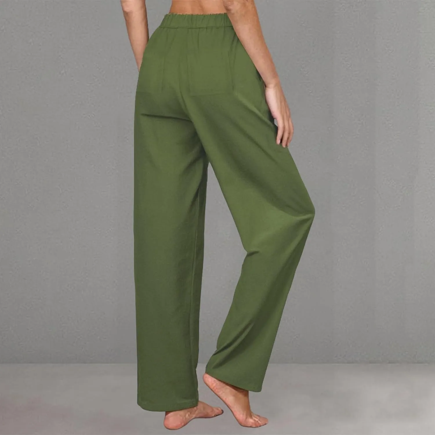 Pants for Women Cotton and Linen Relax Fit Elastic Waist Plus Size Solid Long Trousers 2025 Casual Comfortable Pants