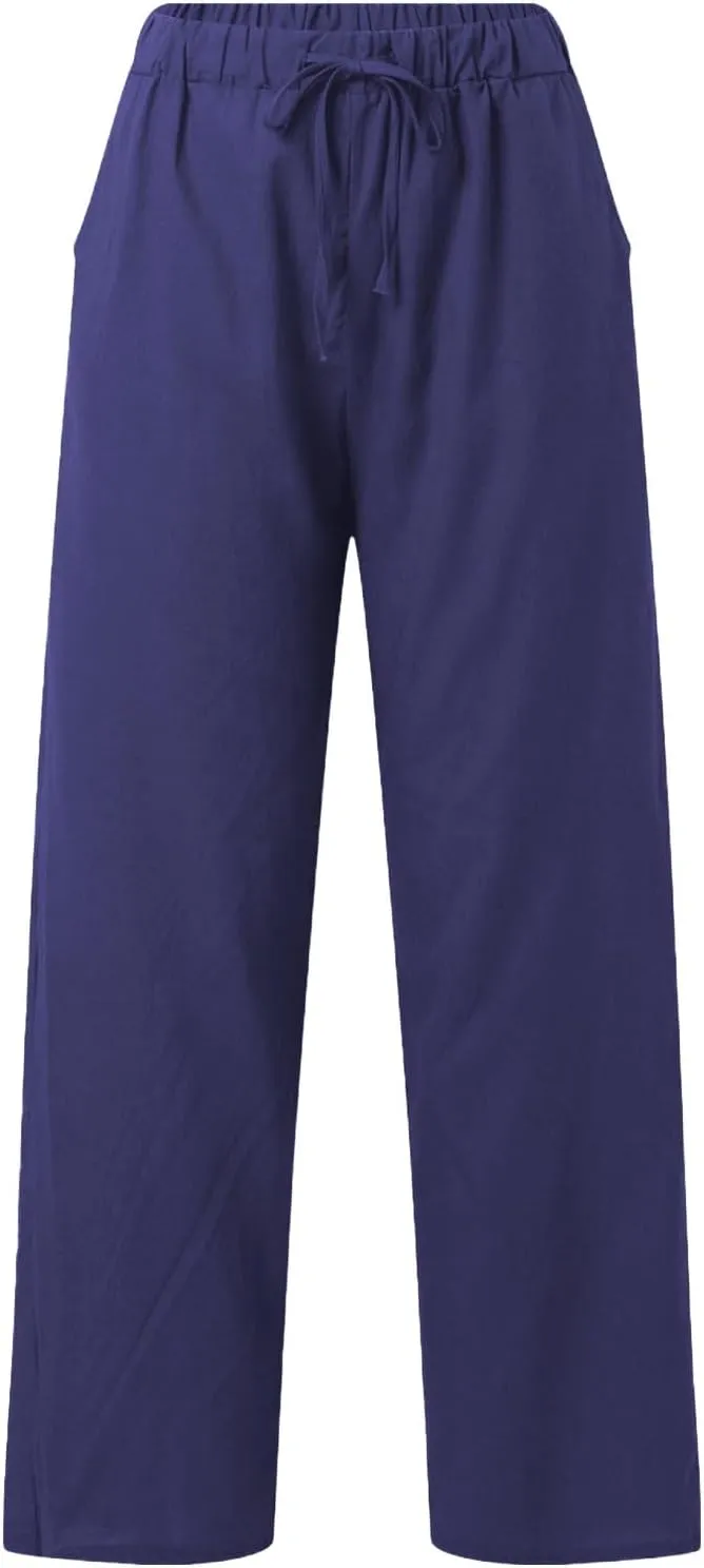 Pants for Women Cotton and Linen Relax Fit Elastic Waist Plus Size Solid Long Trousers 2025 Casual Comfortable Pants