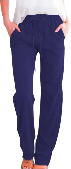 Pants for Women Cotton and Linen Relax Fit Elastic Waist Plus Size Solid Long Trousers 2025 Casual Comfortable Pants