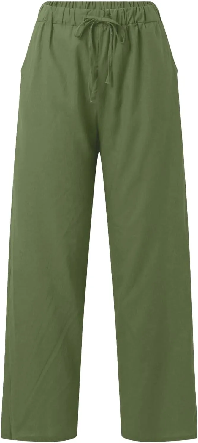 Pants for Women Cotton and Linen Relax Fit Elastic Waist Plus Size Solid Long Trousers 2025 Casual Comfortable Pants