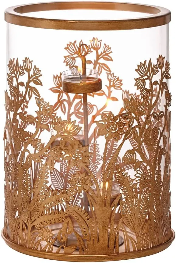 PartyLite Hurricane Candle Holder - Golden Frond for Jar Candles