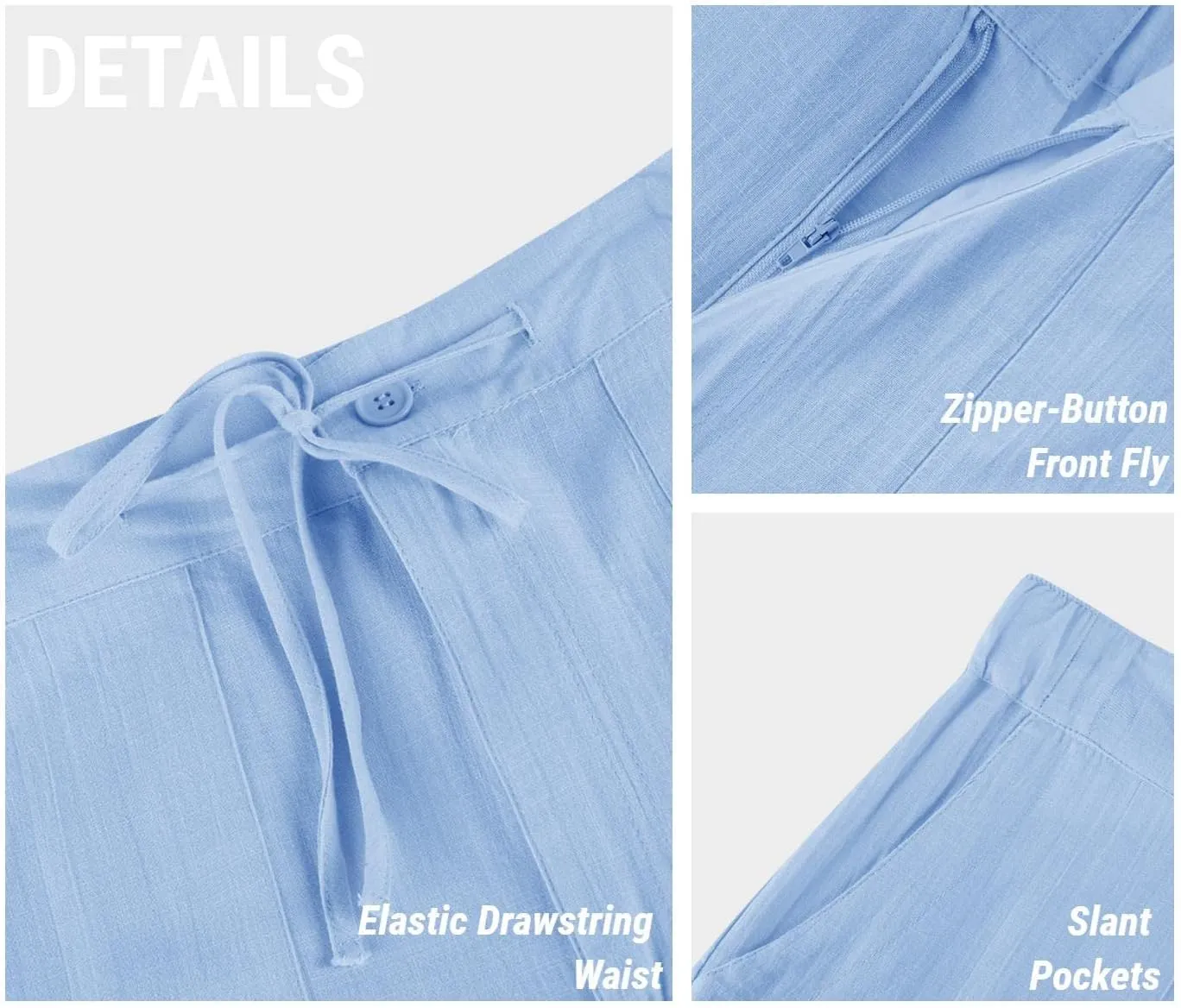 PASLTER Mens Casual Linen Pants Loose Fit Elastic Drawstring Waist Straight-Legs Summer Yoga Beach Long Pants