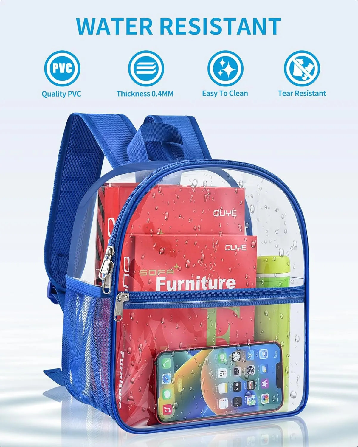 Paxiland Clear Backpack Stadium Approved 12×12×6 with Reinforced and Wider Shoulder Straps, Small Clear Bag for Schools, Concerts, Work, Festivals and Sporting Events - Blue