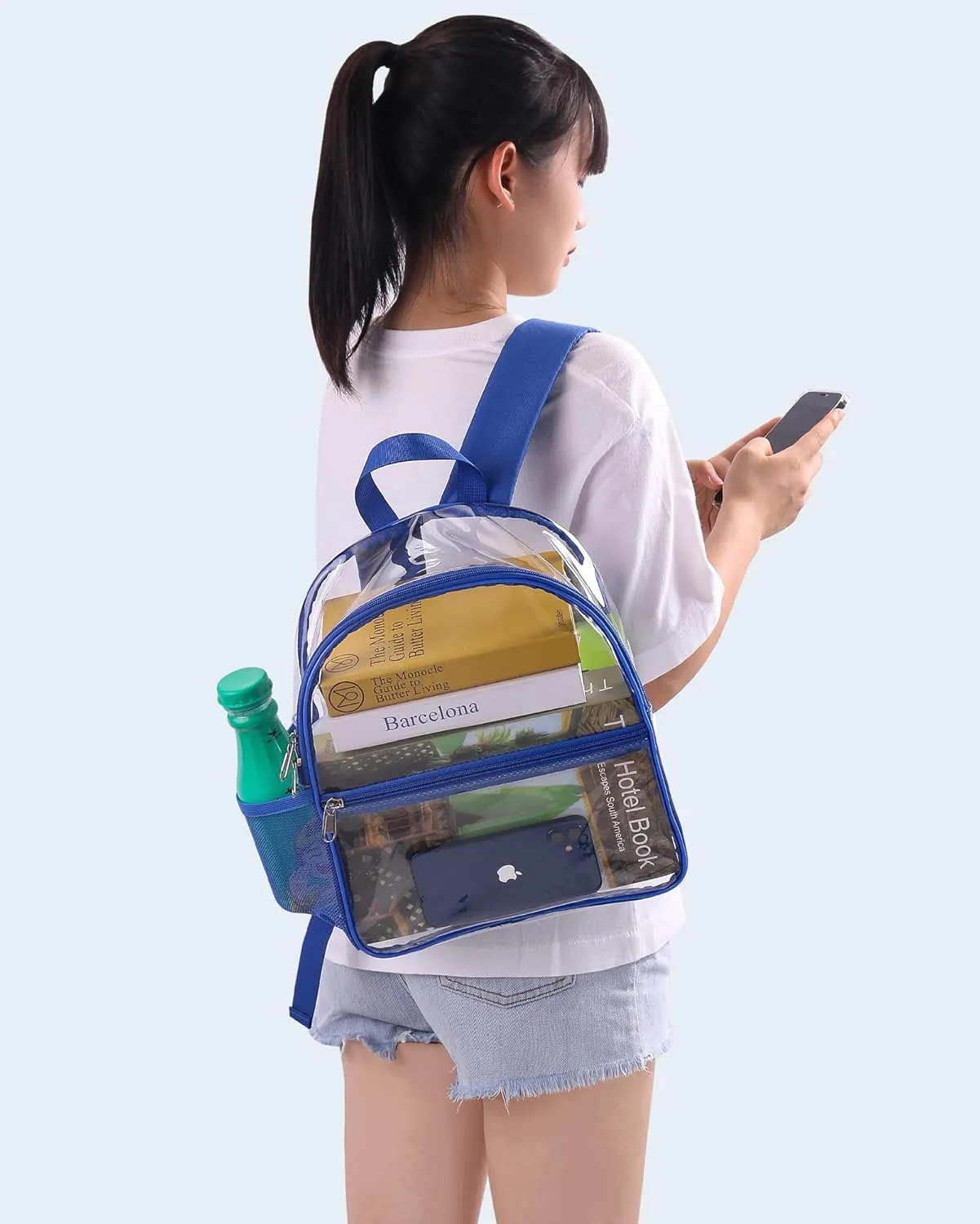 Paxiland Clear Backpack Stadium Approved 12×12×6 with Reinforced and Wider Shoulder Straps, Small Clear Bag for Schools, Concerts, Work, Festivals and Sporting Events - Blue