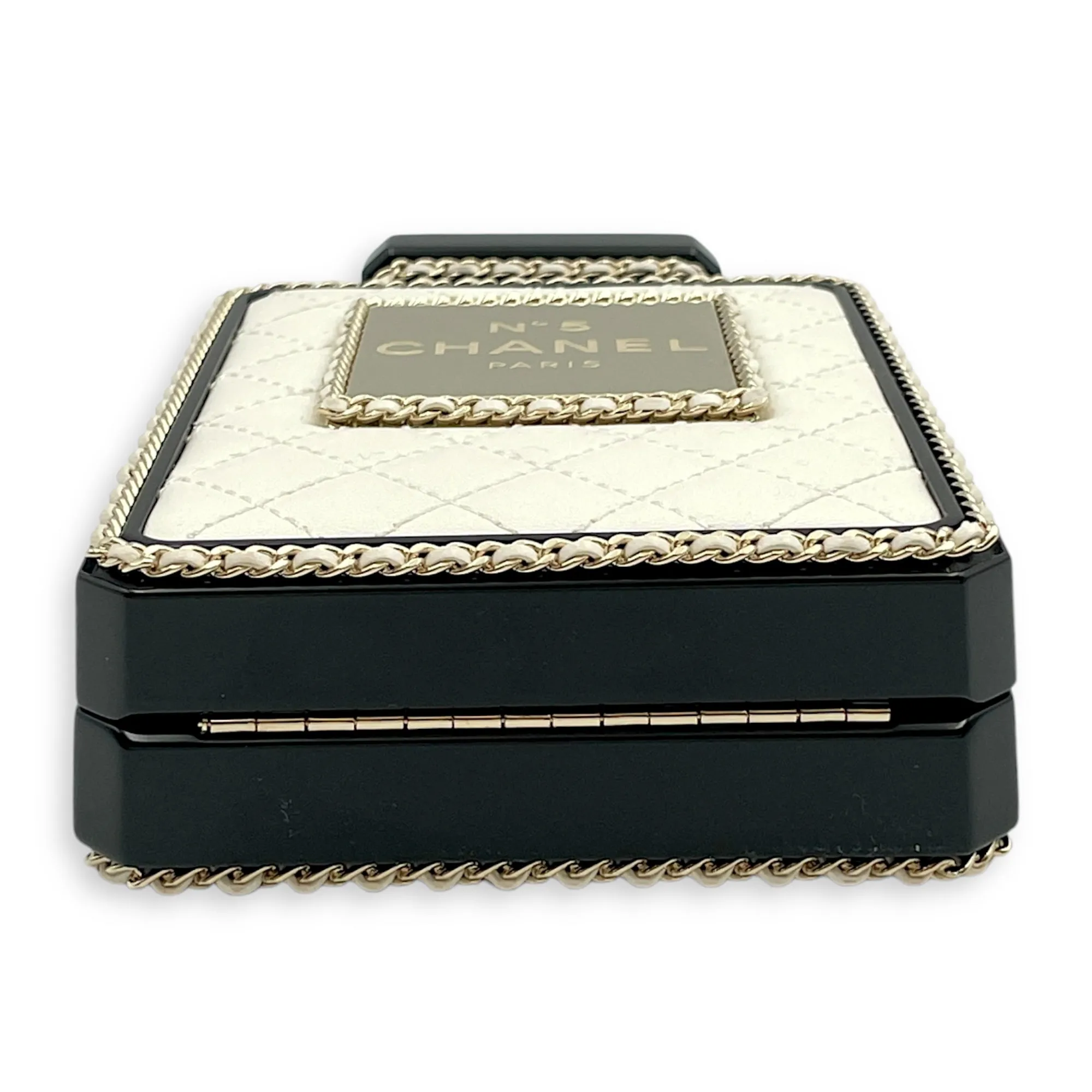Perfume Minaudiere White/Black Crossbody Bag, Gold hardware