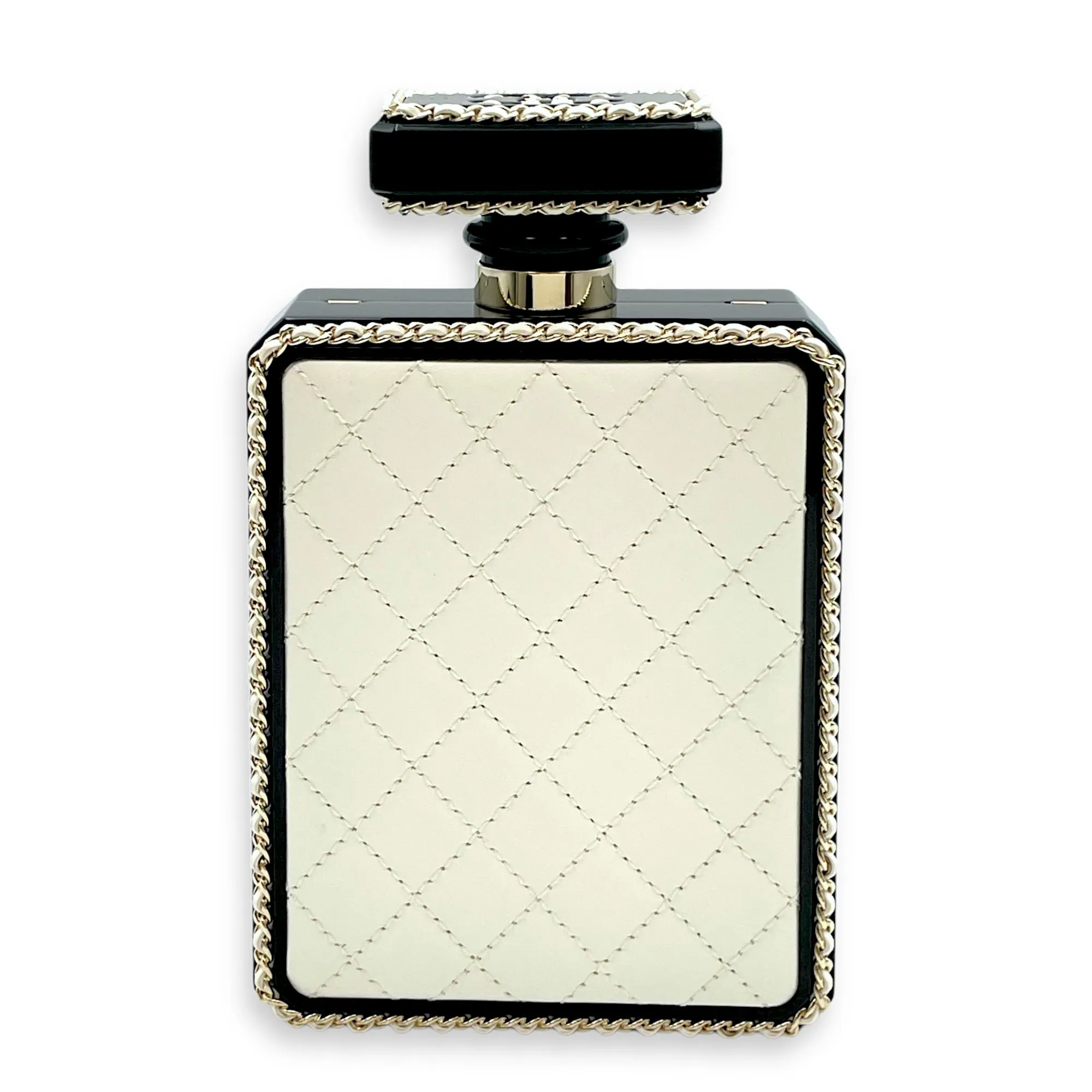 Perfume Minaudiere White/Black Crossbody Bag, Gold hardware