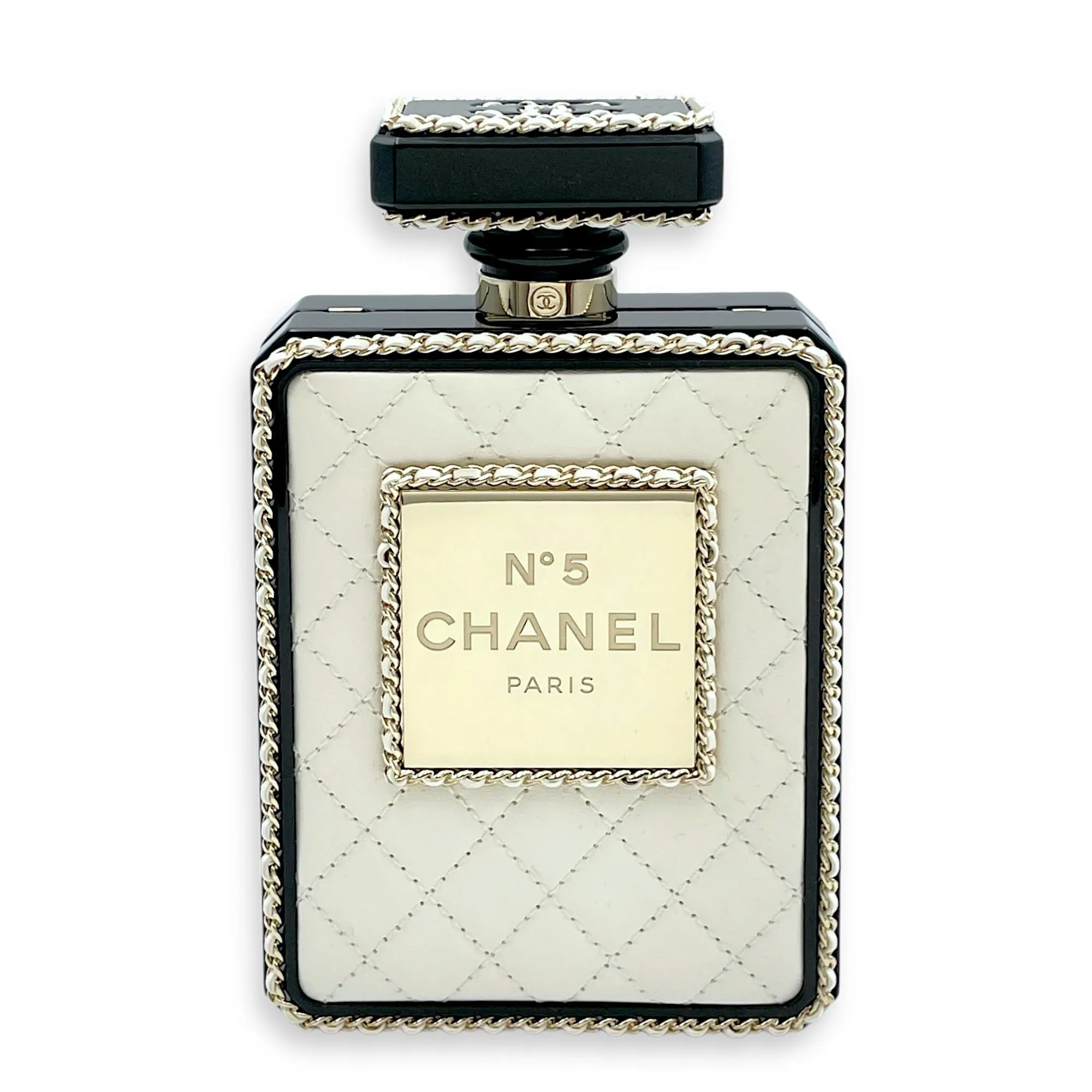 Perfume Minaudiere White/Black Crossbody Bag, Gold hardware