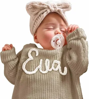 Personalized Baby Knit Sweater, Custom Baby Sweater with Hand-Embroidered Name and Monogram, Customized Unique Gift for Baby
