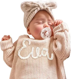 Personalized Baby Knit Sweater, Custom Baby Sweater with Hand-Embroidered Name and Monogram, Customized Unique Gift for Baby