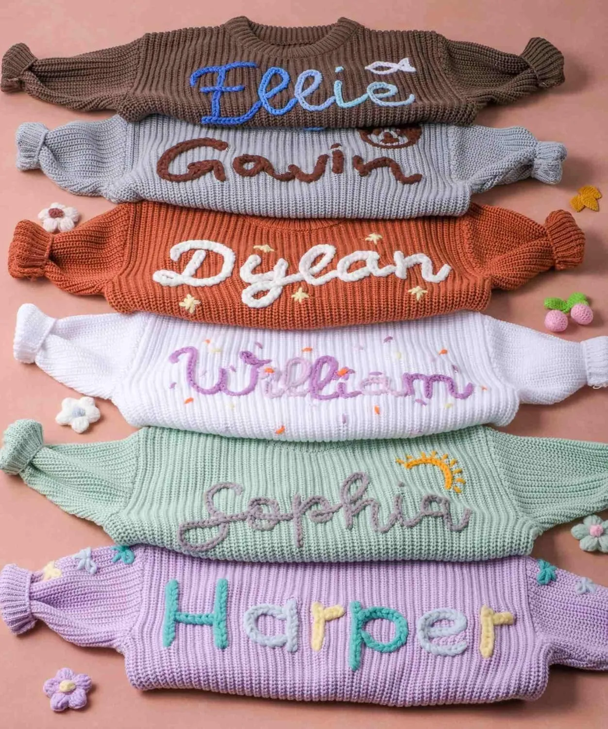 Personalized Baby Knit Sweater, Custom Baby Sweater with Hand-Embroidered Name and Monogram, Customized Unique Gift for Baby