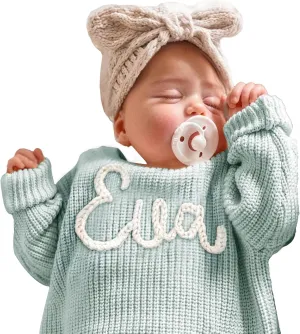 Personalized Baby Knit Sweater, Custom Baby Sweater with Hand-Embroidered Name and Monogram, Customized Unique Gift for Baby