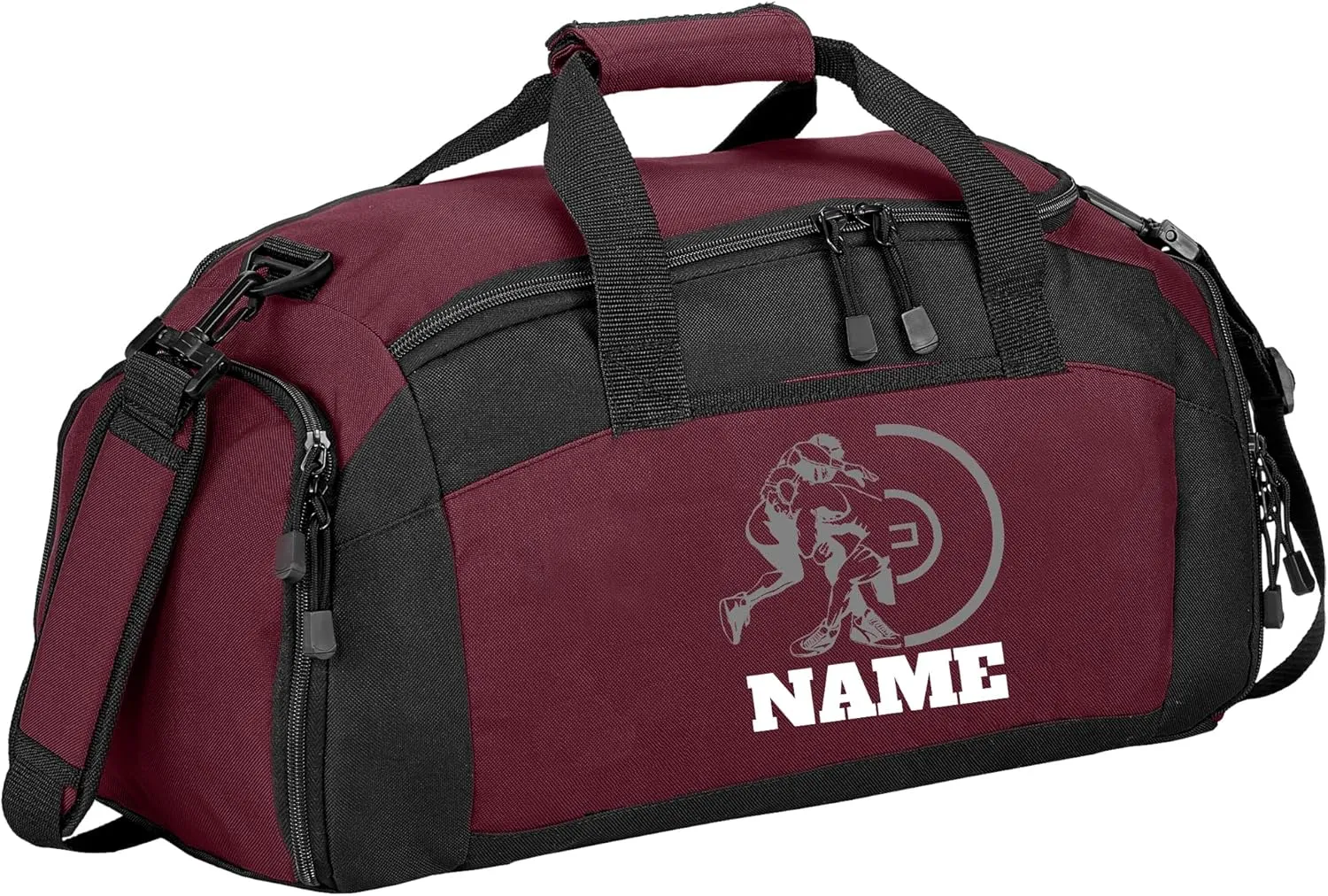 Personalized Sports Duffle Bag with Shoe Compartment (Wrestling, Maroon)
