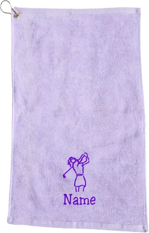 Personalized Women's Golf Bag Towel with Embroidered Name (Lavender- Embroidered Name Woman)