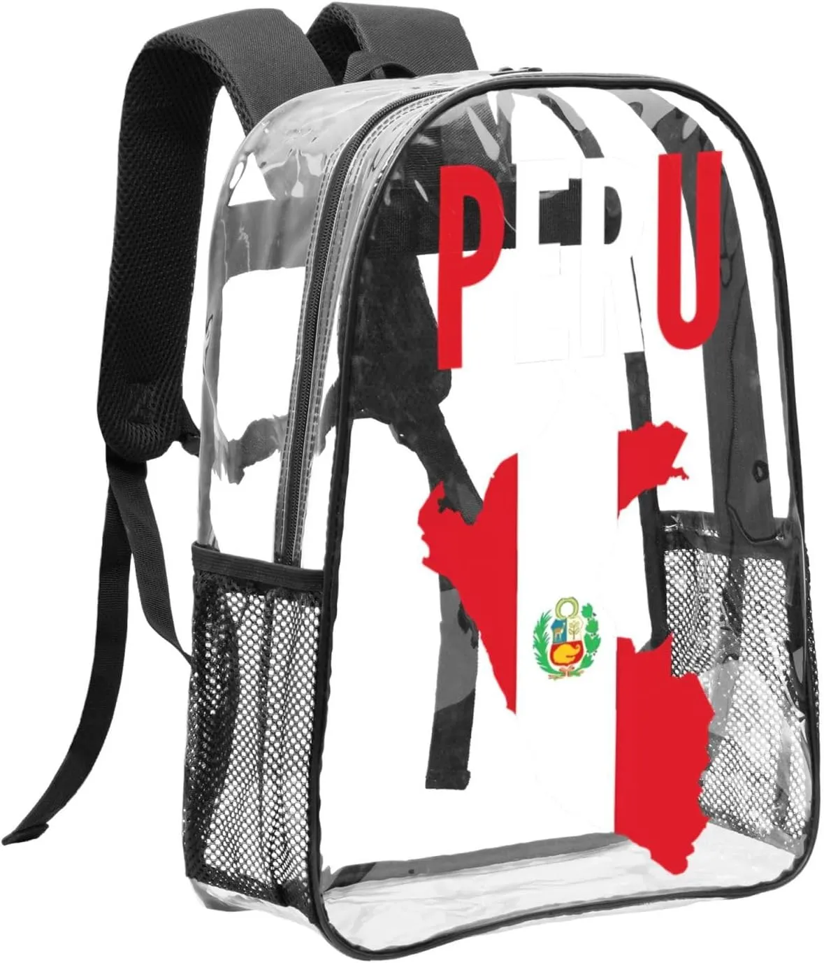 Peruvian Peru Flag 16 Inch Clear PVC Backpacks Transparent Backpack Multipurpose Double Shoulder Bag for Men Women Gifts
