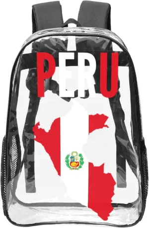 Peruvian Peru Flag 16 Inch Clear PVC Backpacks Transparent Backpack Multipurpose Double Shoulder Bag for Men Women Gifts