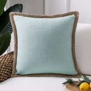 Phantoscope Farmhouse Solid Throw Decorative Pillow Cover Burlap Linen Trimmed Tailored Edges Outdoor Pillow Light Turquoise 20 x 20 inches, 50 x 50 cm, Pack of 1