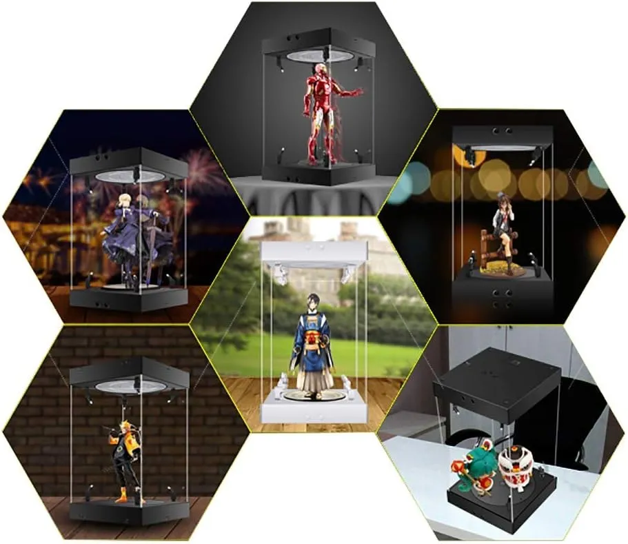 Phicen 1/6 Action Figure Display Box LED Spotlight with Rotating Base (Black, Internal Height 40CM)