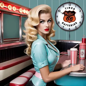 Phillips 66 Tires and Batteries Backlit LED Lighted Clock