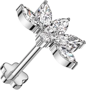 Pierced Owl 18GA F136 Implant Grade Titanium CZ Crystal Lotus Flower Marquise Threadless Push-In Flower Base Labret Stud