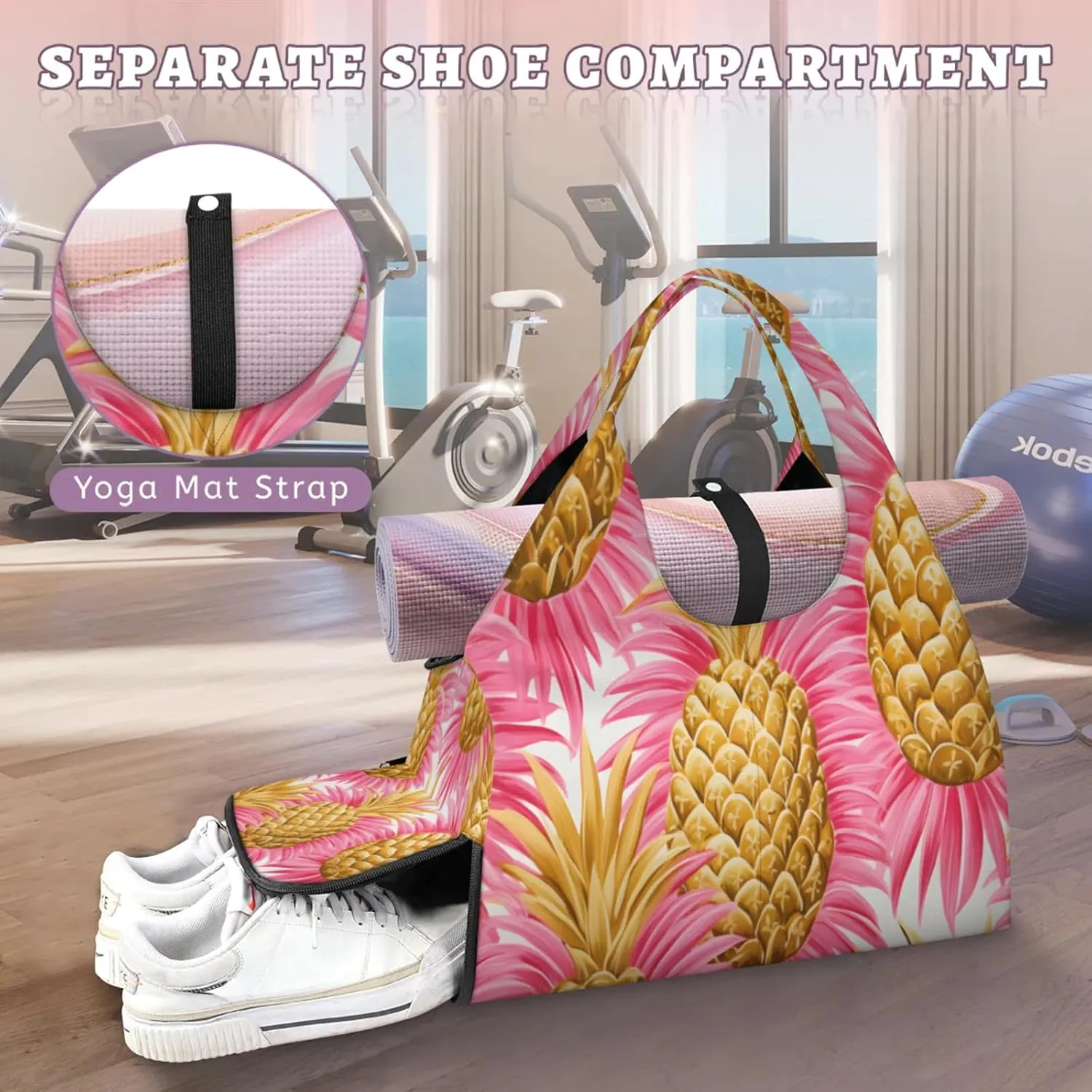 Pineapple Dreams Waterproof Gym Bag for Men Women, Sports Duffel Bag with Shoe Compartment Yoga Mat Holder, Portable Large Travel Bag for Fitness, Camping, Weekend Trips