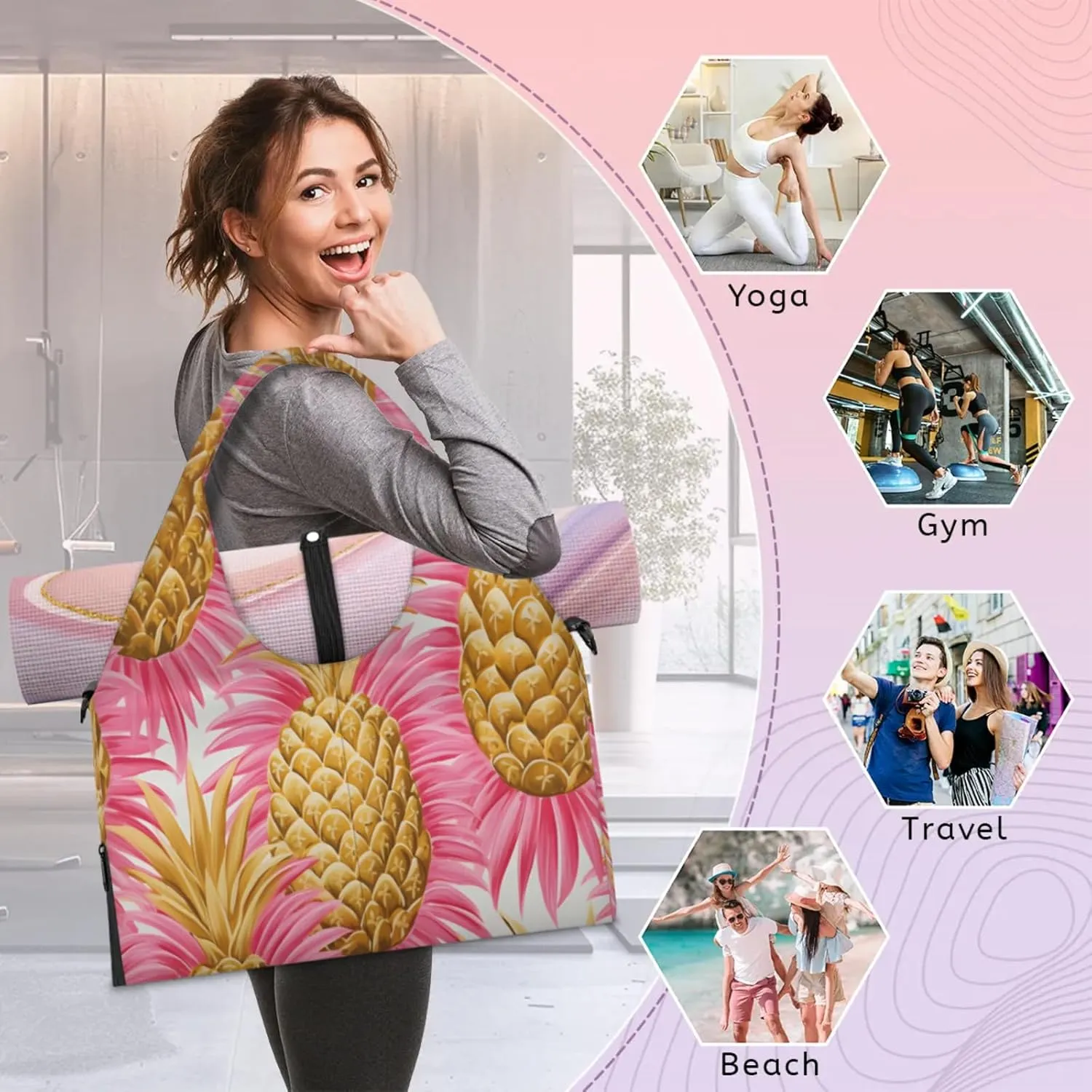 Pineapple Dreams Waterproof Gym Bag for Men Women, Sports Duffel Bag with Shoe Compartment Yoga Mat Holder, Portable Large Travel Bag for Fitness, Camping, Weekend Trips