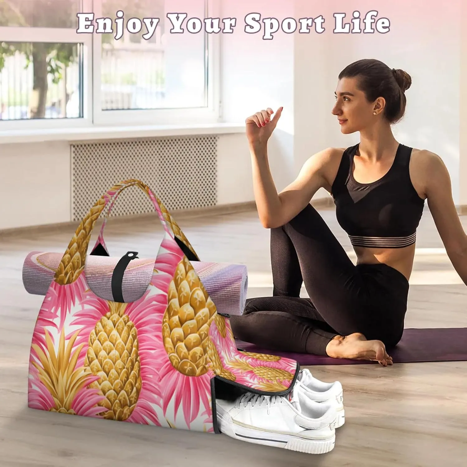 Pineapple Dreams Waterproof Gym Bag for Men Women, Sports Duffel Bag with Shoe Compartment Yoga Mat Holder, Portable Large Travel Bag for Fitness, Camping, Weekend Trips
