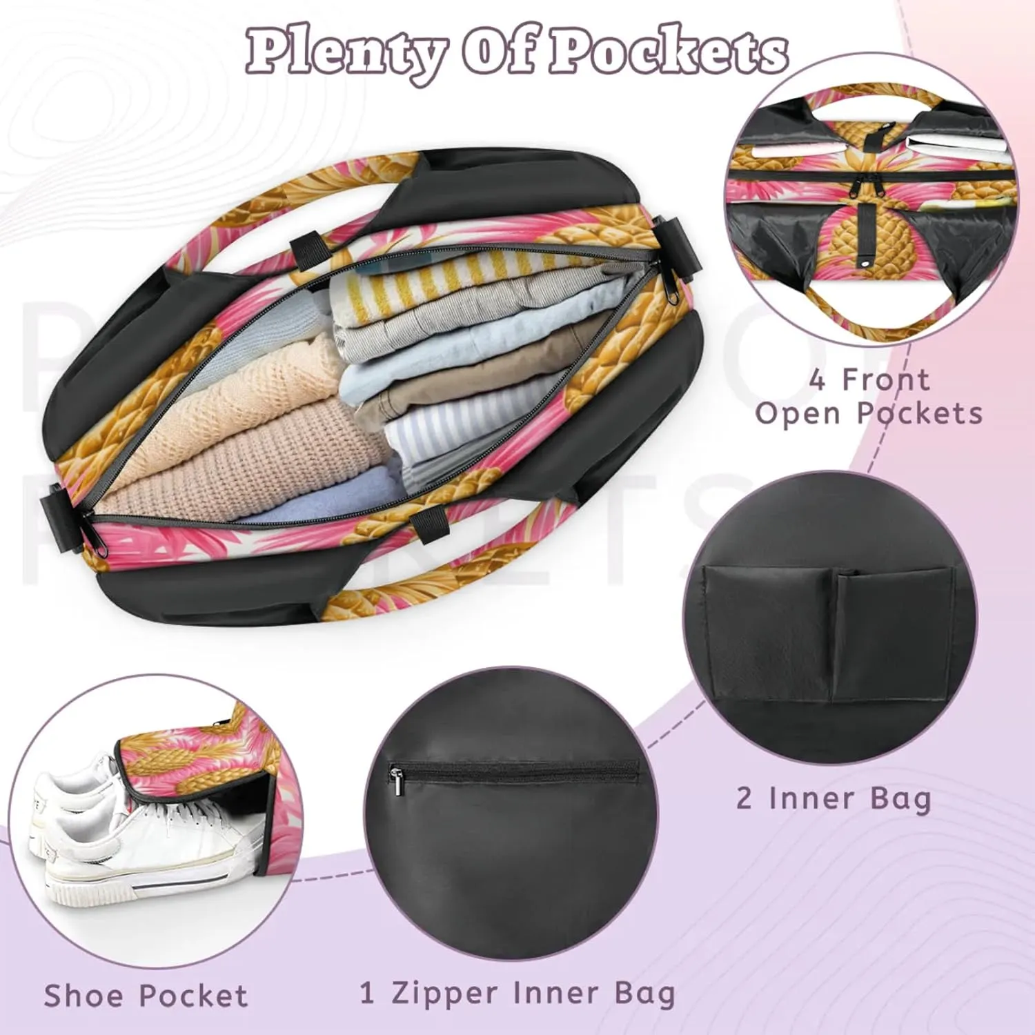 Pineapple Dreams Waterproof Gym Bag for Men Women, Sports Duffel Bag with Shoe Compartment Yoga Mat Holder, Portable Large Travel Bag for Fitness, Camping, Weekend Trips