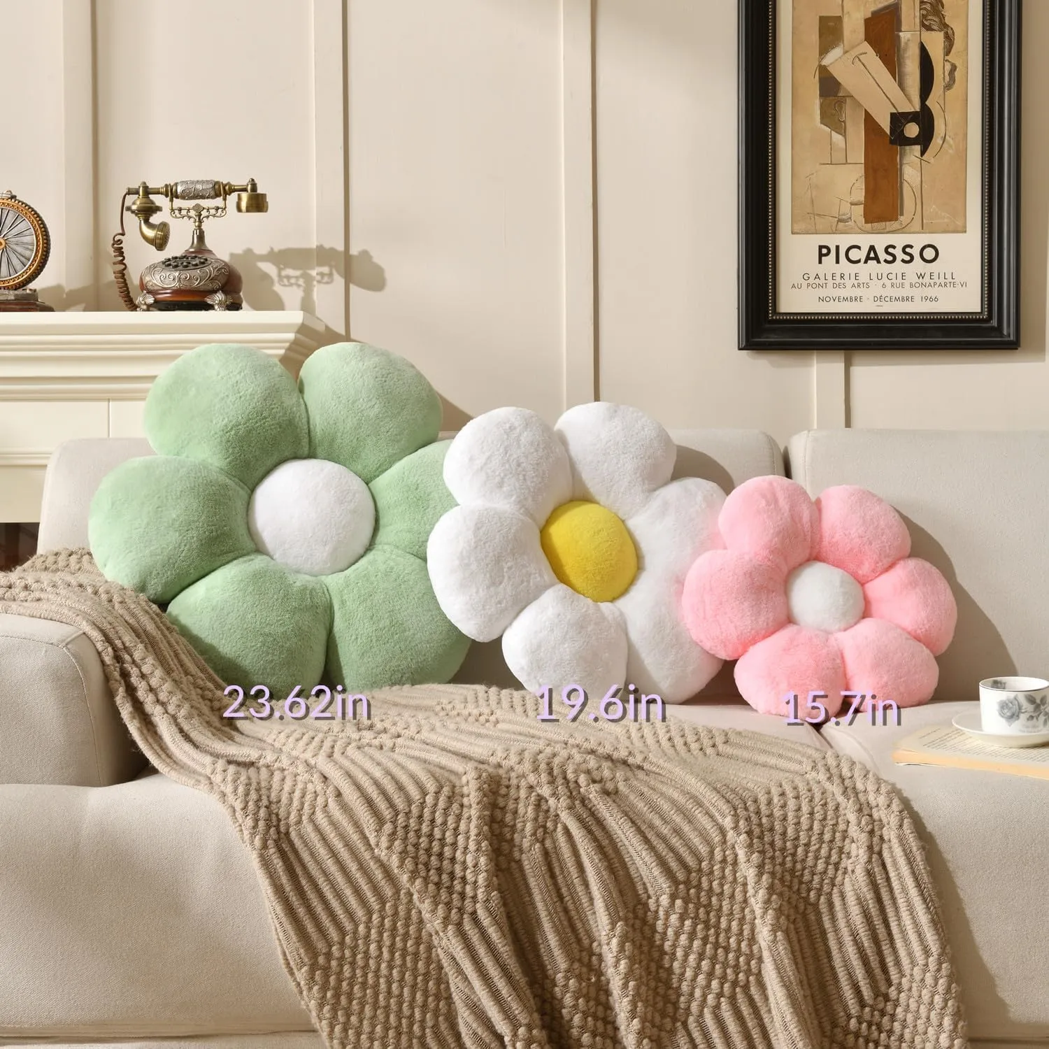 Pink Flower Pillow,Flower Shaped Throw Pillow 15.7In Daisy Pillow Cute Flower Seating Cushion Cute Home Decor& Plush Pillow for Sofa Couch Bed