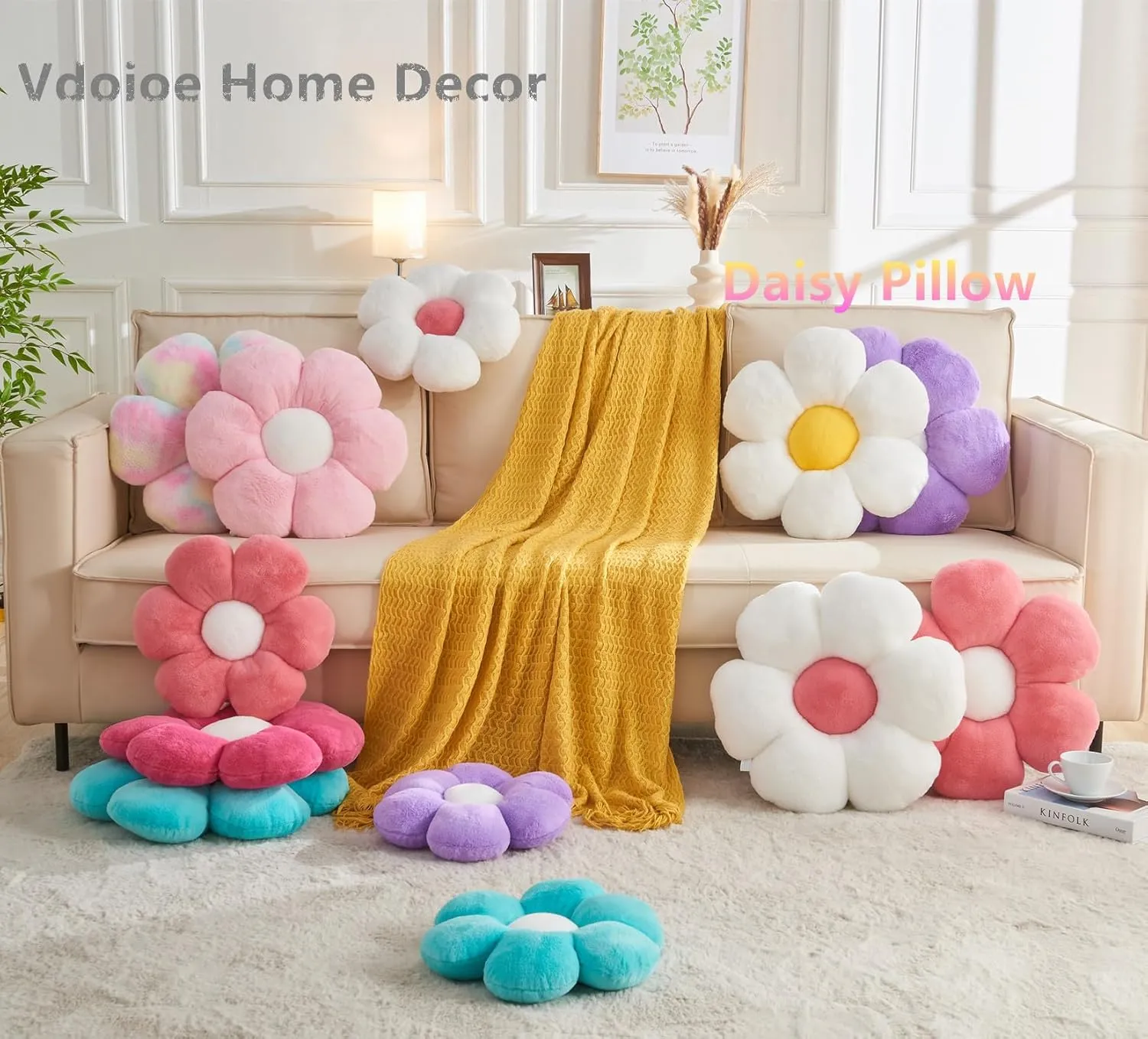 Pink Flower Pillow,Flower Shaped Throw Pillow 15.7In Daisy Pillow Cute Flower Seating Cushion Cute Home Decor& Plush Pillow for Sofa Couch Bed