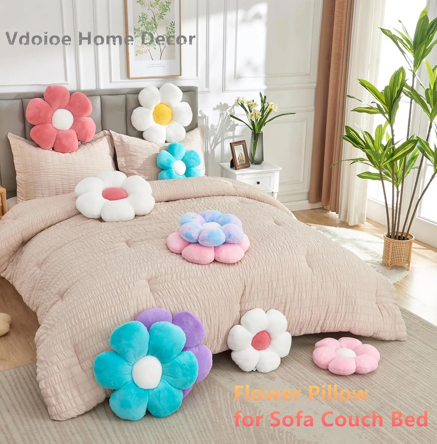 Pink Flower Pillow,Flower Shaped Throw Pillow 15.7In Daisy Pillow Cute Flower Seating Cushion Cute Home Decor& Plush Pillow for Sofa Couch Bed