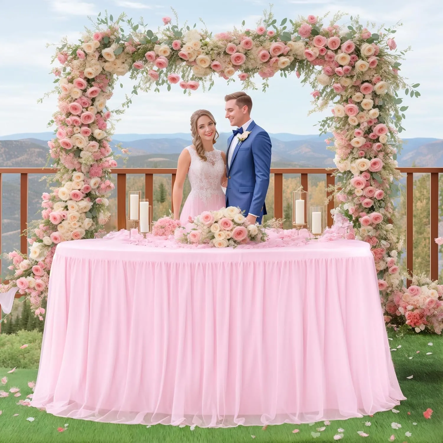 Pink Tulle Tablecloths Fitted 72 Inch Round Tutu Table Skirt Ruffle Spandex Pink Round Table Cloth Wrinkle Free Stretch Tulle Cover for Wedding Girls Birthday Baby Bridal Shower Party Cake