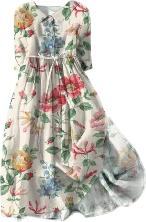 Plus Size Linen Dress for Women Short Sleeve Floral Maxi Dresses Spring Summer Boho Flowy Sundress Cruise Outfits