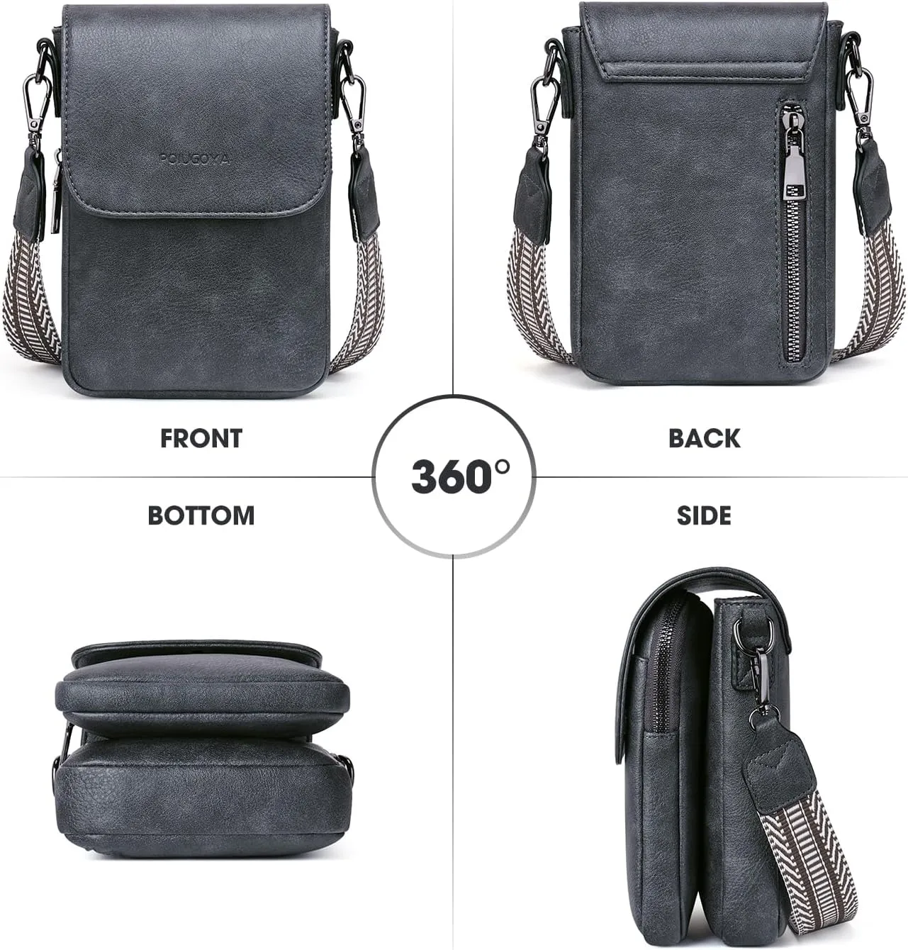 POIUGOYA Small Crossbody Bags for Women Trendy,Leather Triple Compartment Cell Phone Crossbody Wallet Purses with Card Slots